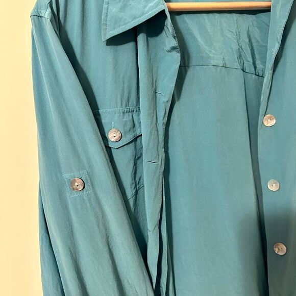 Vintage Teal Blue Sutton Studios 100% Silk Button Up Blouse - Picture 4 of 8